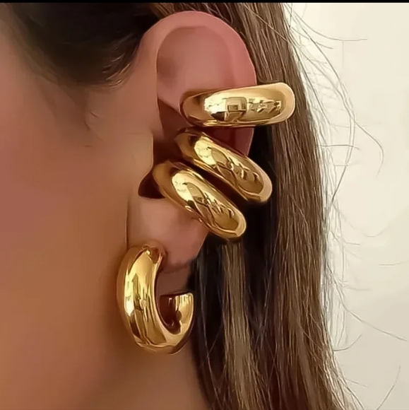 Stainless Steel Polished Gold Bold Ear Cuffs - Picture 3 of 6